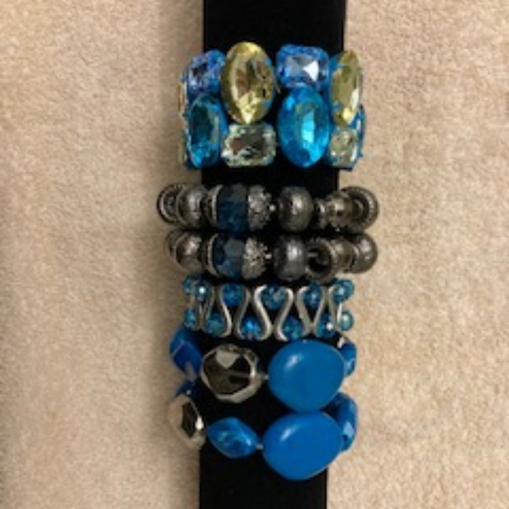 Bracelet Bundle - Assorted Variety of Four (4) Blue Stretch Bracelets